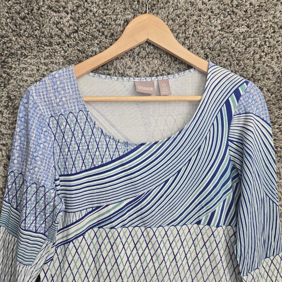 Chicos Top Womens 0 US Small Blue Scoop Neck Printed Tee Stretch Casual Ladies - Picture 4 of 7